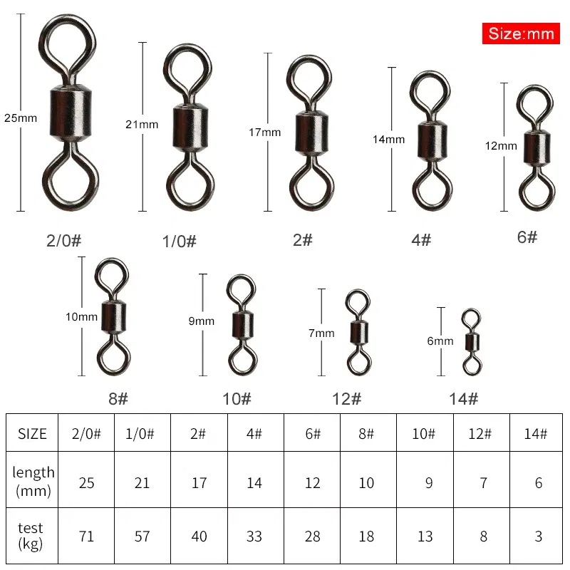 Color: Light Grey - 50PCS/Lot Fishing Swivel Sizes Solid Connector Ball Bearing Snap Fishing Swivels Rolling Stainless Steel Beads