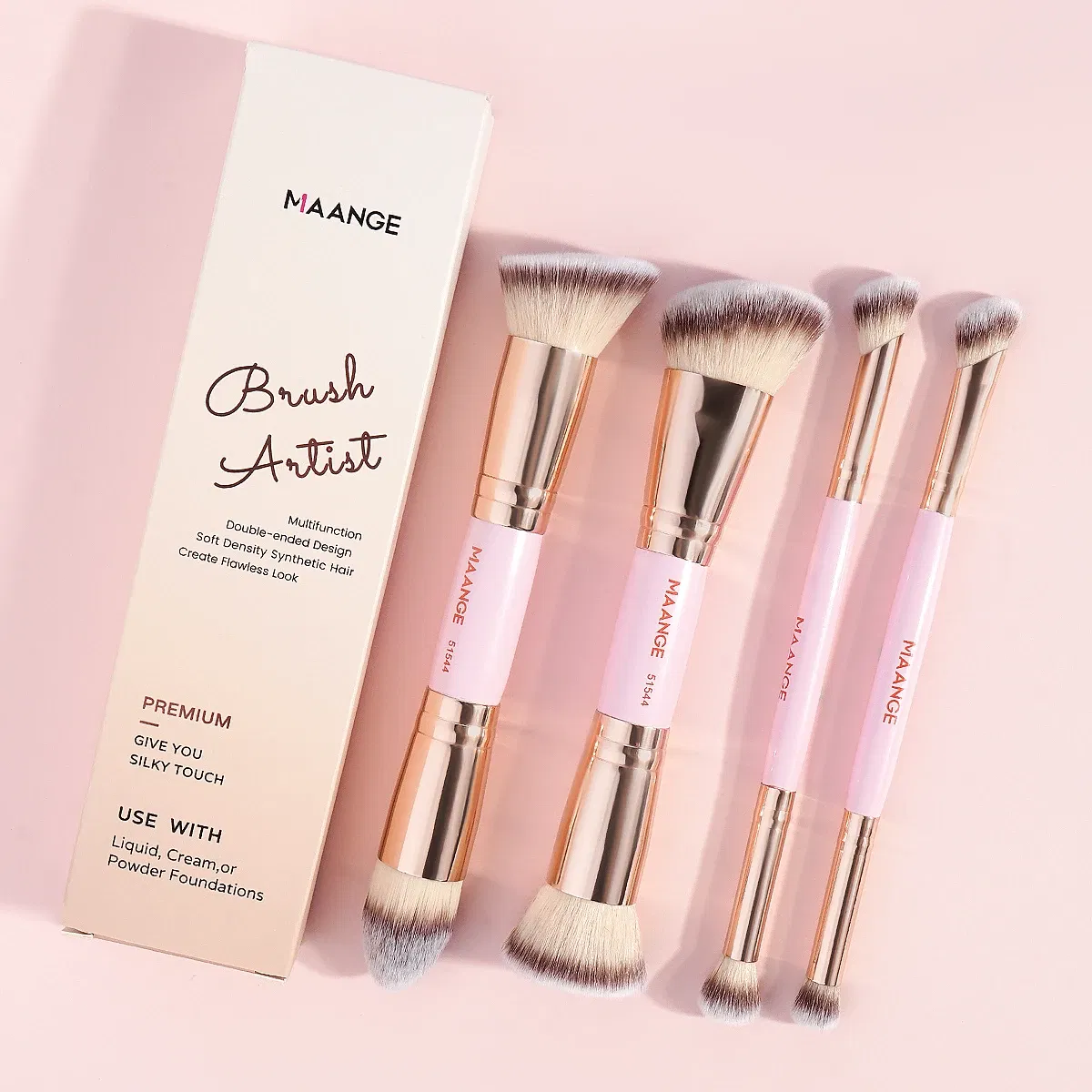 Handle Color: Blue - MAANGE 4pcs Basic Makeup Brushes Set With Box Dual-ended Foundations Powder Blush Details for Eyeshadow Brushes Beginner Travel