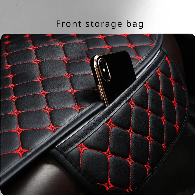 Color Name: Red - Car Seat Cover PU Leather Universal Seat Cushion Minimalism Auto Chair Protective Cover Auto Protector Pad with Storage Pocket