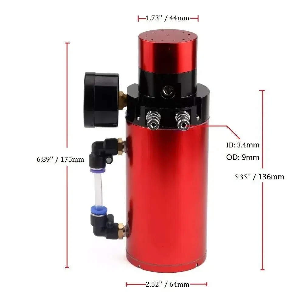 Color: Silver - Aluminum Engine Oil Catch Tank Reservoir Breather Can + Vacuum Gauge + Hose Blue/Red/Silver/Black