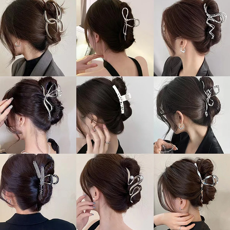 Color: GRAY - Korean Style Fashion Cool Metal Hair Claws Temperament Personality Shark Clips For Women Simple Headwear Hair Accessories