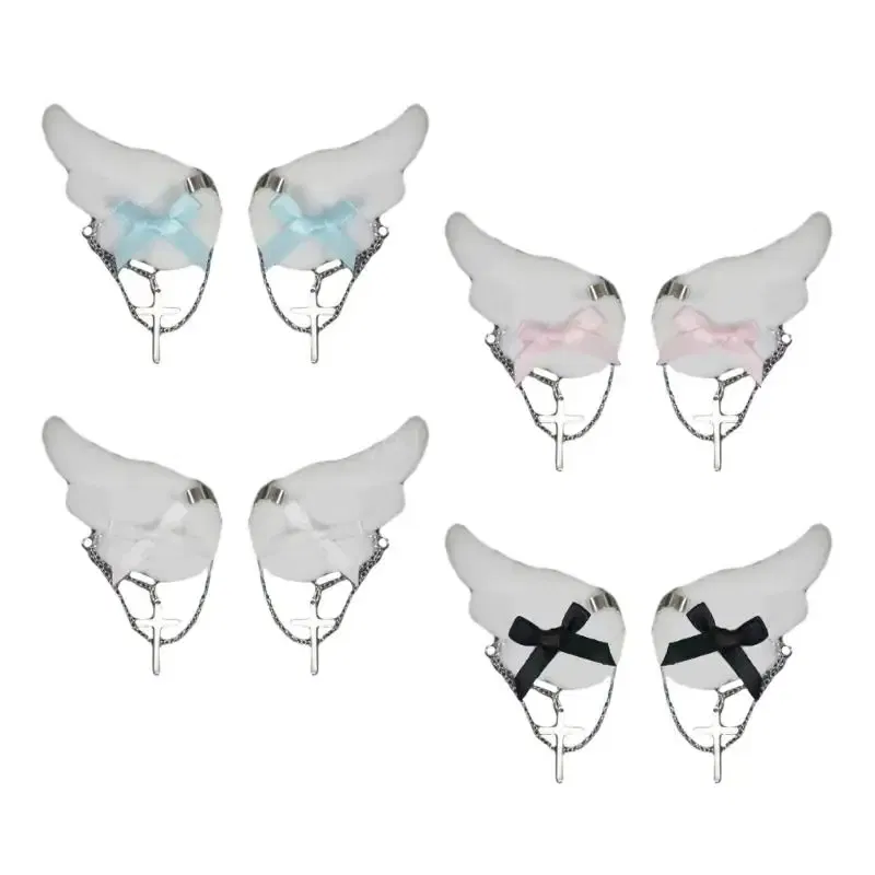 Color: Blue - Angel Wing Hair Clip for Girls Y2K Punk Hairpins Bowknot Hairclips Animation Hair Barrettes Subculture Hair Accessories