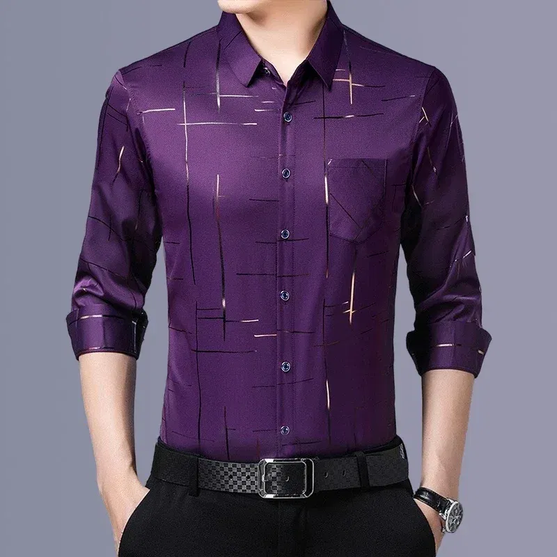 Color: Red, Size: S - Men's Casual and Fashionable Long Sleeved Printed Shirt, Non Ironing and Wrinkle Resistant Business Top