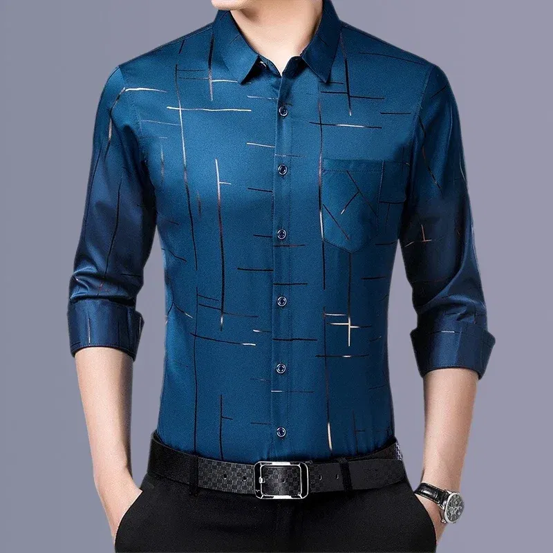 Color: Red, Size: S - Men's Casual and Fashionable Long Sleeved Printed Shirt, Non Ironing and Wrinkle Resistant Business Top