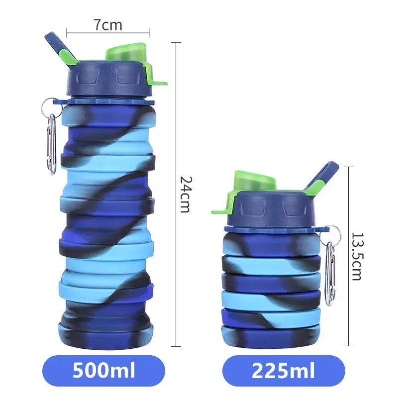 Color: black, Capacity: 0.5L - Portable Silicone Foldable Water Bottle, Outdoor Sports, Mountaineering, Riding, New, 2024