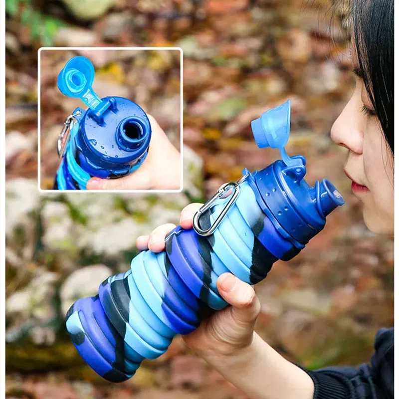 Color: black, Capacity: 0.5L - Portable Silicone Foldable Water Bottle, Outdoor Sports, Mountaineering, Riding, New, 2024