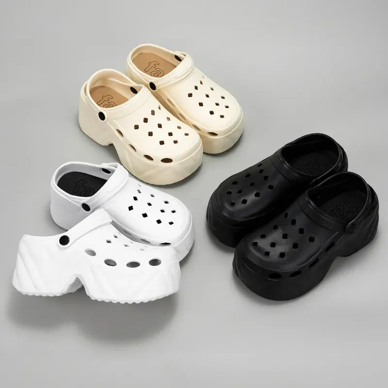 Color: Blue, Shoe Size: 4 - New summer outside wear thick bottom 9cm height increase EVA Baotou soft bottom non-slip women's breathable slippers cave shoes