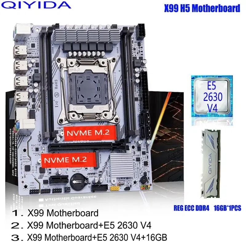 Color: Orange, Ships From: CHINA - To X99 Motherboard Set Kit With LGA2011-3 Xeon E5 2630 V4 CPU DDR4 16GB REG ECC memory PCI 16x NVME M.2 SATA x99 H5