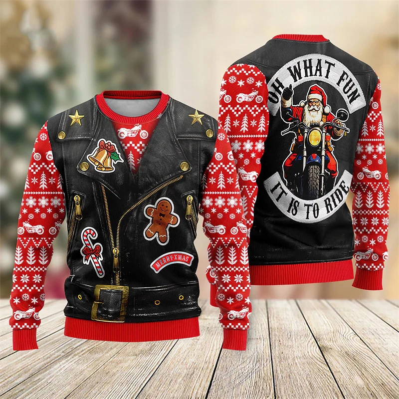 Color: black, Size: S - Funny Santa Claus Graphic Ugly Christmas Sweater 2026 Men Fashion Autumn Winter 3D Printed Sweatshirt Casual Oversized Pullovers