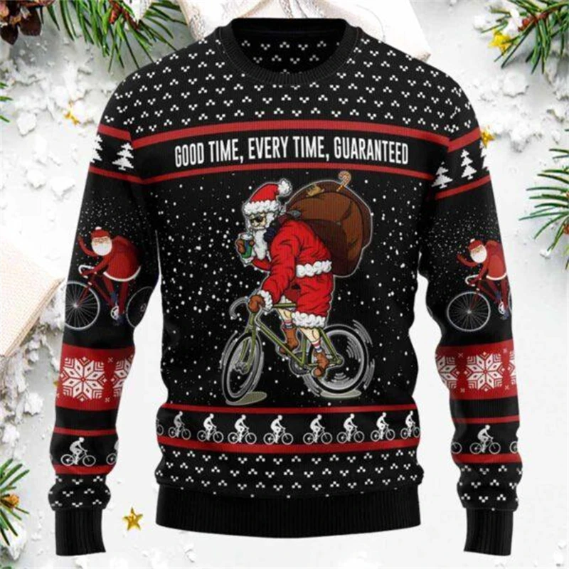 Color: black, Size: S - Funny Santa Claus Graphic Ugly Christmas Sweater 2026 Men Fashion Autumn Winter 3D Printed Sweatshirt Casual Oversized Pullovers