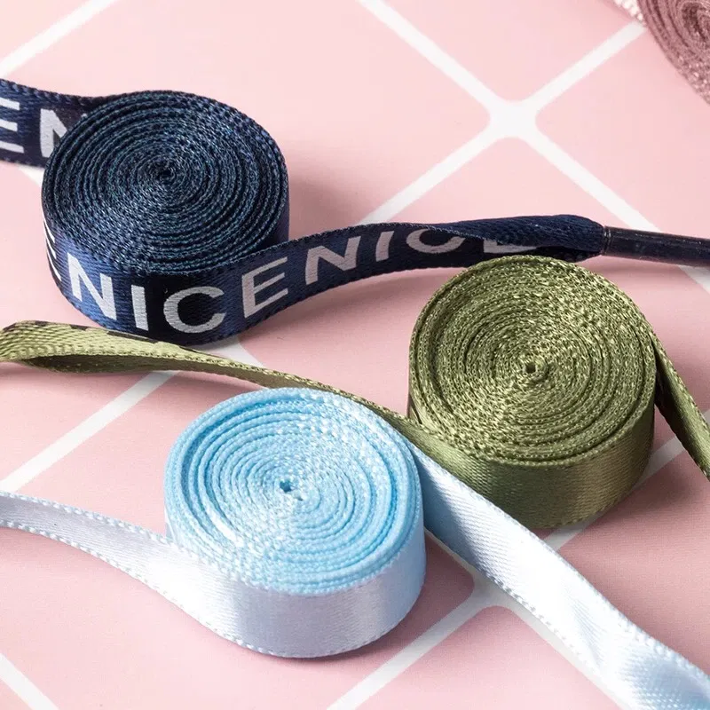 Color: Sky blue, Length: 100cm, Ships From: CHINA - New 1 Pair Shoelaces Letter Print Flat Shoelaces 1CM Width Satin Silk Ribbon Sneakers Shoes Lace Casuals Canvas Shoelace Strings