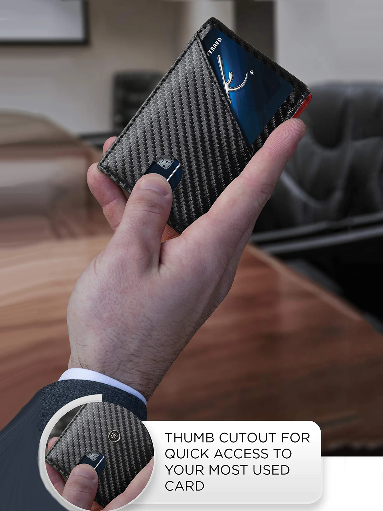 Color: Orange - RFID Carbon Fiber Ultra-thin Trifold Wallet Simple Front Pocket Design Wallet Multi-function Portable 8 Card Slots Men's Wallet