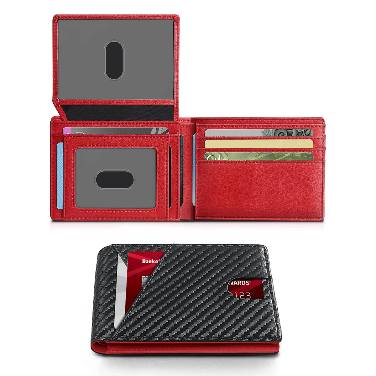Color: Orange - RFID Carbon Fiber Ultra-thin Trifold Wallet Simple Front Pocket Design Wallet Multi-function Portable 8 Card Slots Men's Wallet