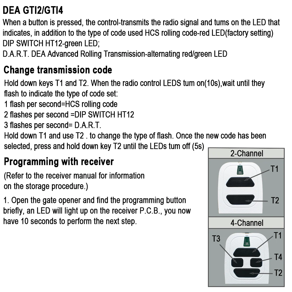 Color: Yellow - DEA GT2 GT4 MIO TR2 TR4 TR2N 433MHz Rolling Code Garage Door Remote Control DEA GT2M GT4M Fixed Code Gate Keyfob Transmitter