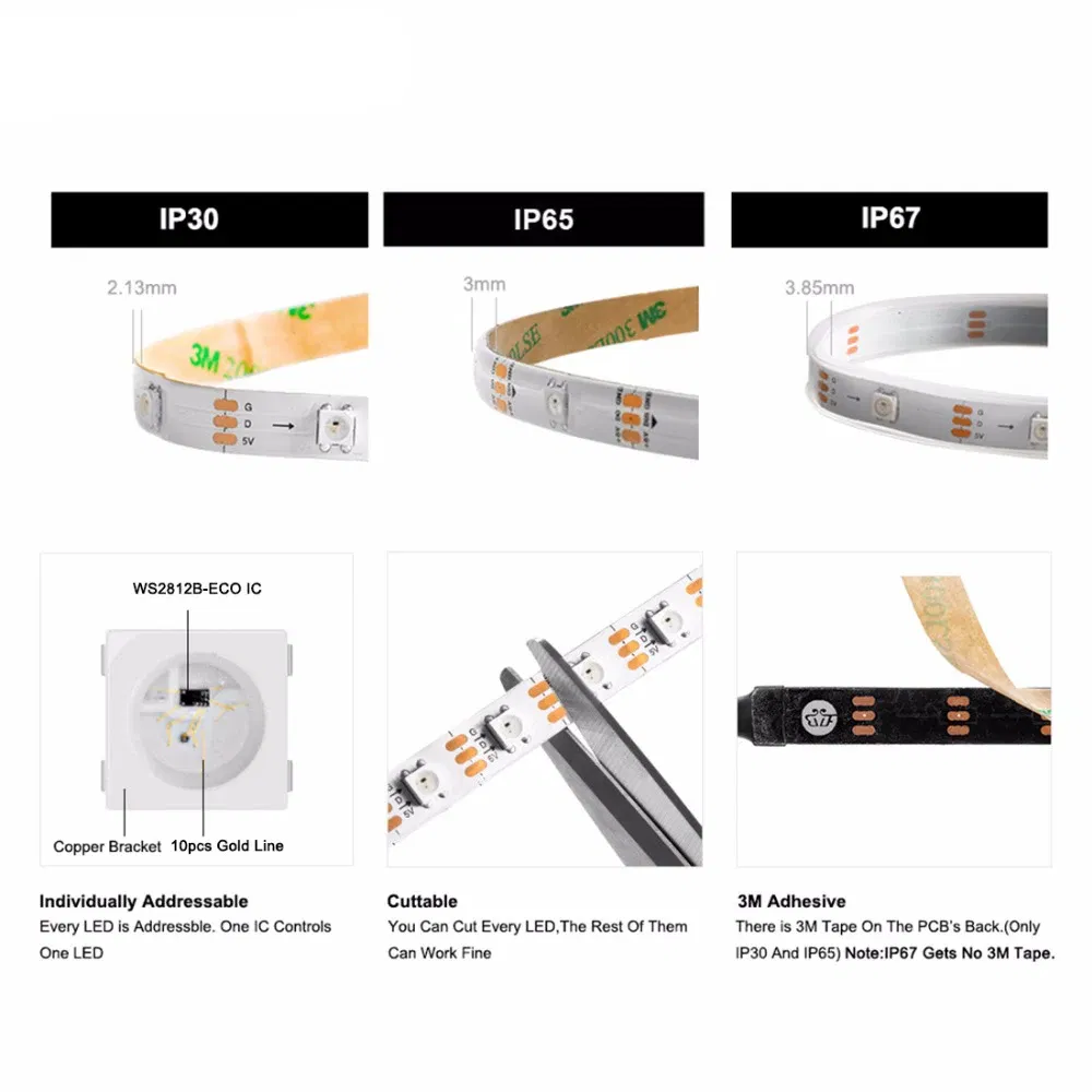 Emitting Color: Emitting Color7, Color: Clear - 1m/2m/5m WS2812B ECO 30/60/100/144 pixels/leds/m TV RGB Led Strip Light WS2812 IC Individually Addressable Black/White PCB DC5V