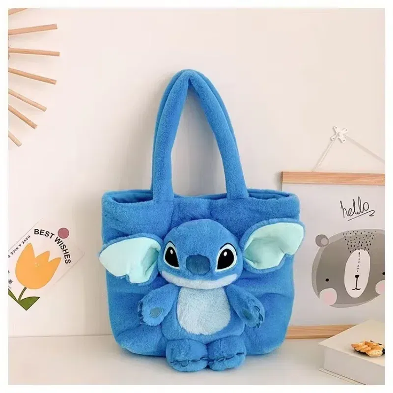 Color: black, Size: Extra Large - Disney 2024 New Cartoon Plush Doll Shoulder Bag Sweet and Cute Stitch Strawberry Bear Soft Cute Girls Handbag