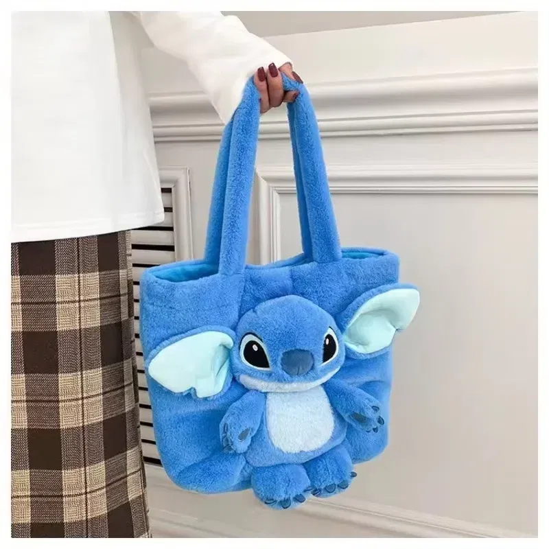 Color: black, Size: Extra Large - Disney 2024 New Cartoon Plush Doll Shoulder Bag Sweet and Cute Stitch Strawberry Bear Soft Cute Girls Handbag