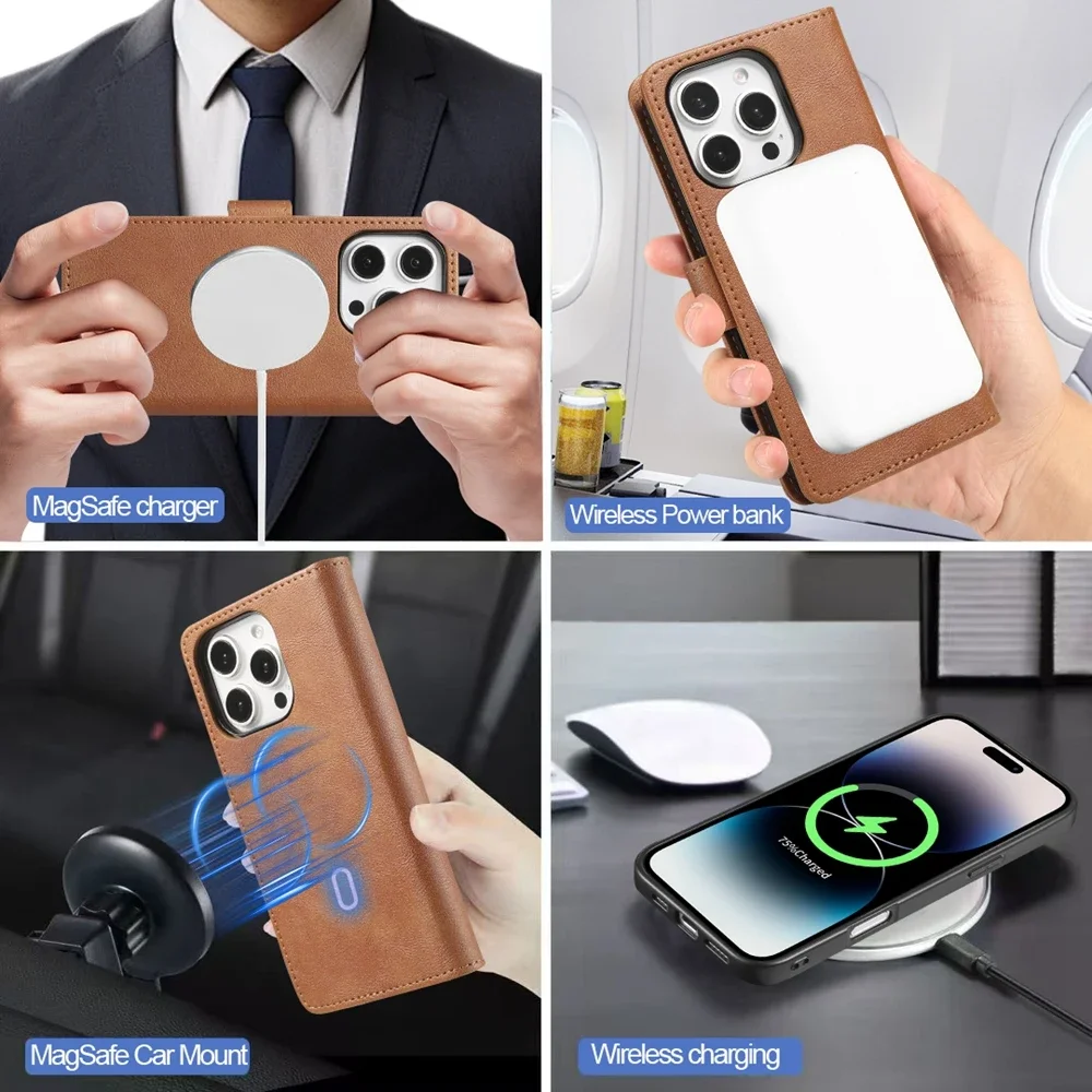 Color: Blue, Material: PP - 2 in 1 MagSafe Wallet Case for IPhone 16 Promax 15 Plus 14 Pro Max 13 12 Iphone16 Magnetic Wireless Charging Phone Cover