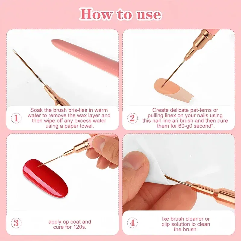 Color: multi - 1Pcs French Stripe Nail Art Liner Brush Set Pink Tips Ultra-thin Line Drawing Pen Carved UV Gel Painting Brushes Manicure Tools