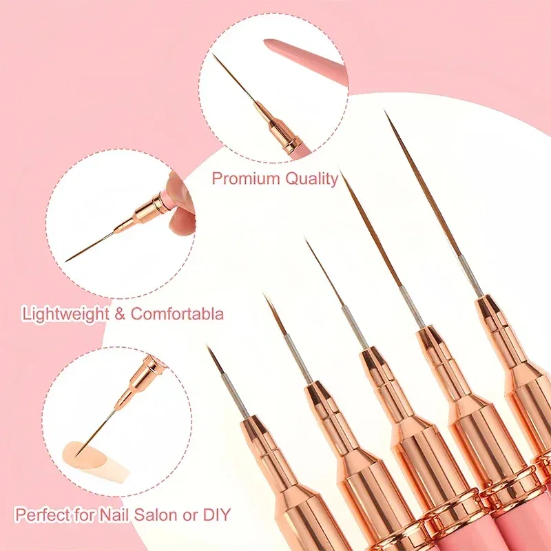 Color: multi - 1Pcs French Stripe Nail Art Liner Brush Set Pink Tips Ultra-thin Line Drawing Pen Carved UV Gel Painting Brushes Manicure Tools