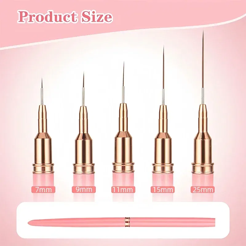 Color: multi - 1Pcs French Stripe Nail Art Liner Brush Set Pink Tips Ultra-thin Line Drawing Pen Carved UV Gel Painting Brushes Manicure Tools