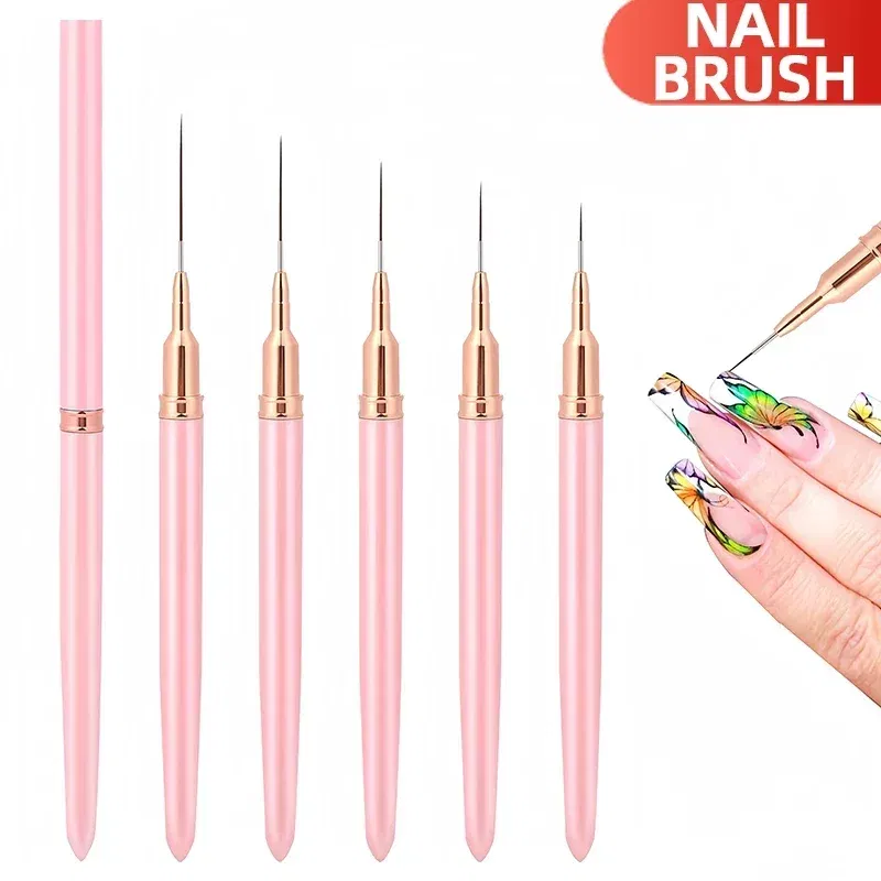 Color: multi - 1Pcs French Stripe Nail Art Liner Brush Set Pink Tips Ultra-thin Line Drawing Pen Carved UV Gel Painting Brushes Manicure Tools