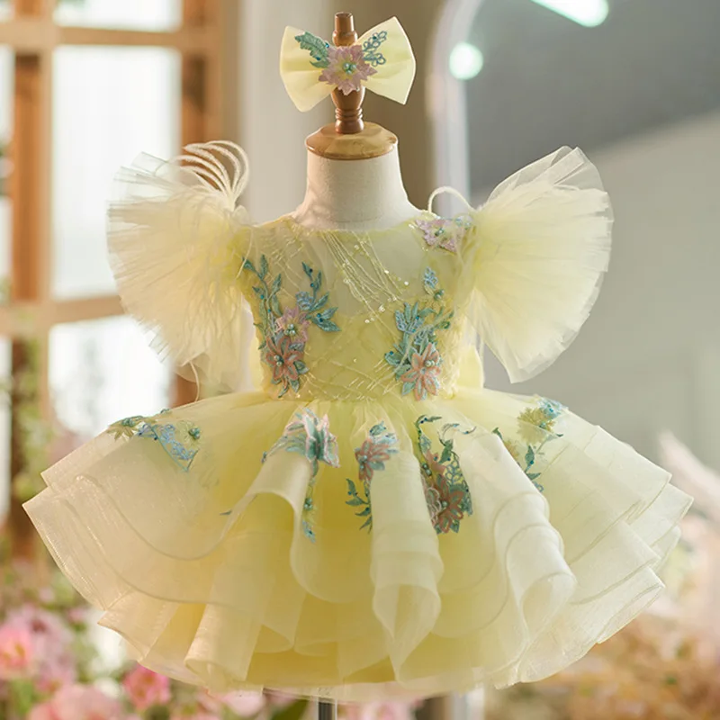 Color: Pink, Kid Size: 3T?€?€·?¤–运动?‰ - New baby girl toddler dress birthday party dress exquisite unique girl sweet little fly sleeve cake skirt