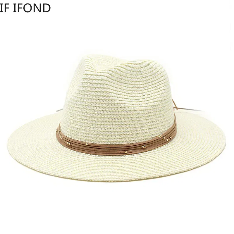 Color: Silver, Size: L - Big Size 60CM New Straw Hat 7cm Brim Summer Cooling Beach Sun Hat Outdoor Party Panama Jazz Hat Sombreros De Mujer