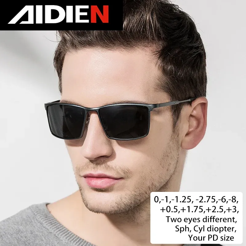 Lenses Color: green, Frame Color: Emerald Green - Men's sunglasses myopia with diopter polarized prescription glasses UC400 retro anti-glare driving goggles square black shades