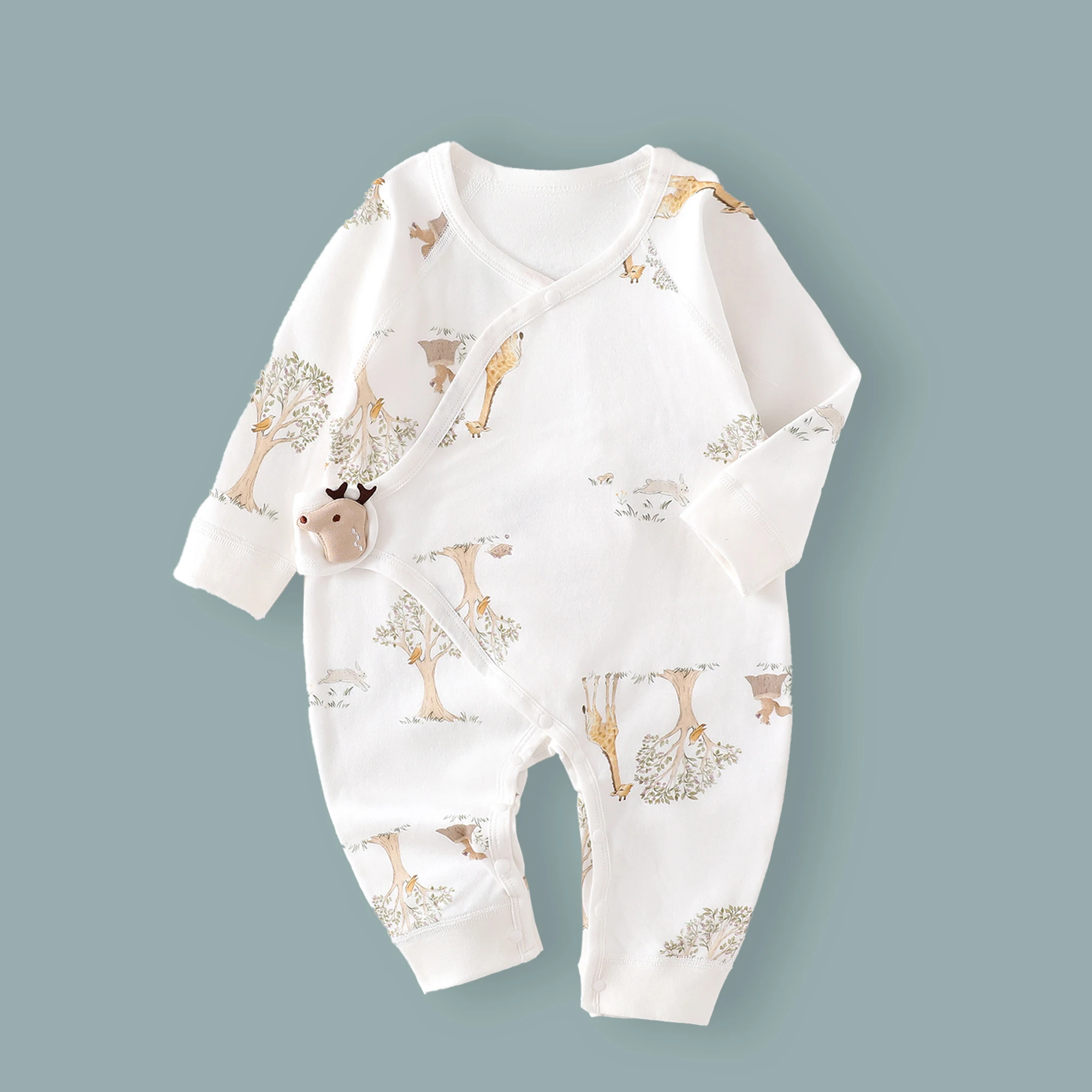 Color: Beige, Kid Size: 9M - AYNIGIELL Spring Autumn Clothing New 0-6M Cotton Newborn Baby Girl Boy Romper Print Infant Jumpsuit Baby's Inner Clothing