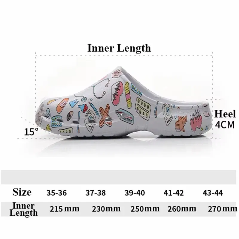 Color: Beige, Shoe Size: 39-40 - Medical print Nurse Clogs EVA Surgical Slippers Lightweight Non-slip Doctor Scrub Clogs Dental Pet Clinic Nursing Clogs Y07-1