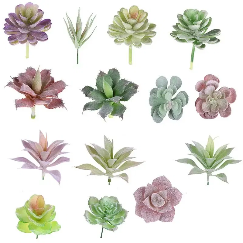 12pcs/set Artificial Succulents Fake Faux Flowers Mini PVC Simulated Floral Plants Craft DIY Accessories Home Office Decor