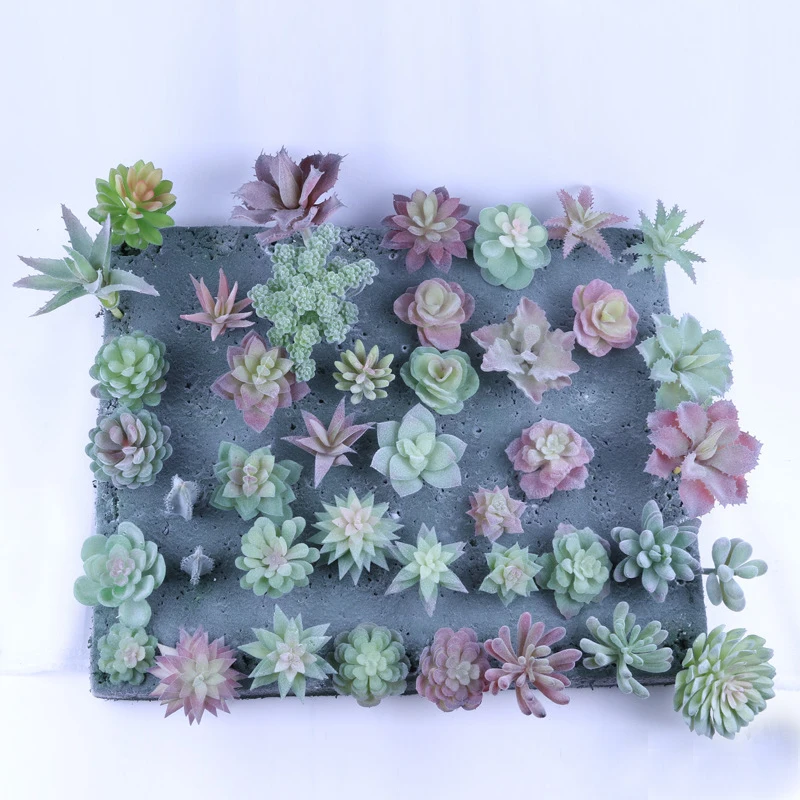 12pcs/set Artificial Succulents Fake Faux Flowers Mini PVC Simulated Floral Plants Craft DIY Accessories Home Office Decor
