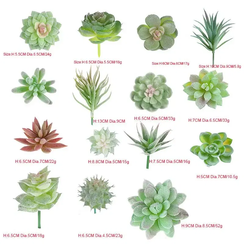 12pcs/set Artificial Succulents Fake Faux Flowers Mini PVC Simulated Floral Plants Craft DIY Accessories Home Office Decor