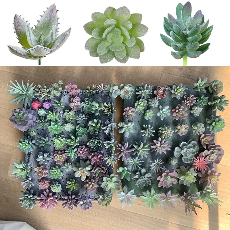 12pcs/set Artificial Succulents Fake Faux Flowers Mini PVC Simulated Floral Plants Craft DIY Accessories Home Office Decor