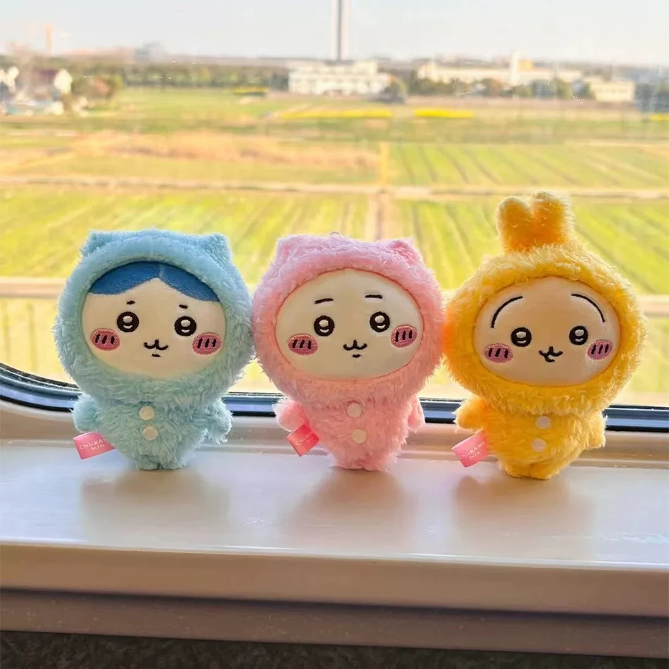 Color: CRIMSON - 10CM Chiikawa Pajama Plush Pendant Keychain Cartoon Usagi Hachiware Usachi Doll Pendant Keychains Chiikawa Plush Doll Toys Gifts