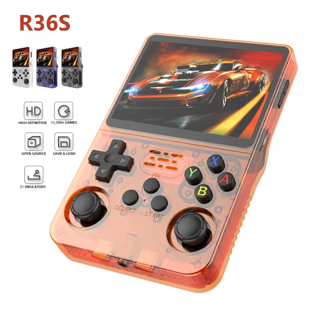 Color: PURPLE - R36S Retro Handheld Video Game Console Linux System 3.5 Inch IPS Screen Portable Pocket Video Player 64GB RG35S Plus
