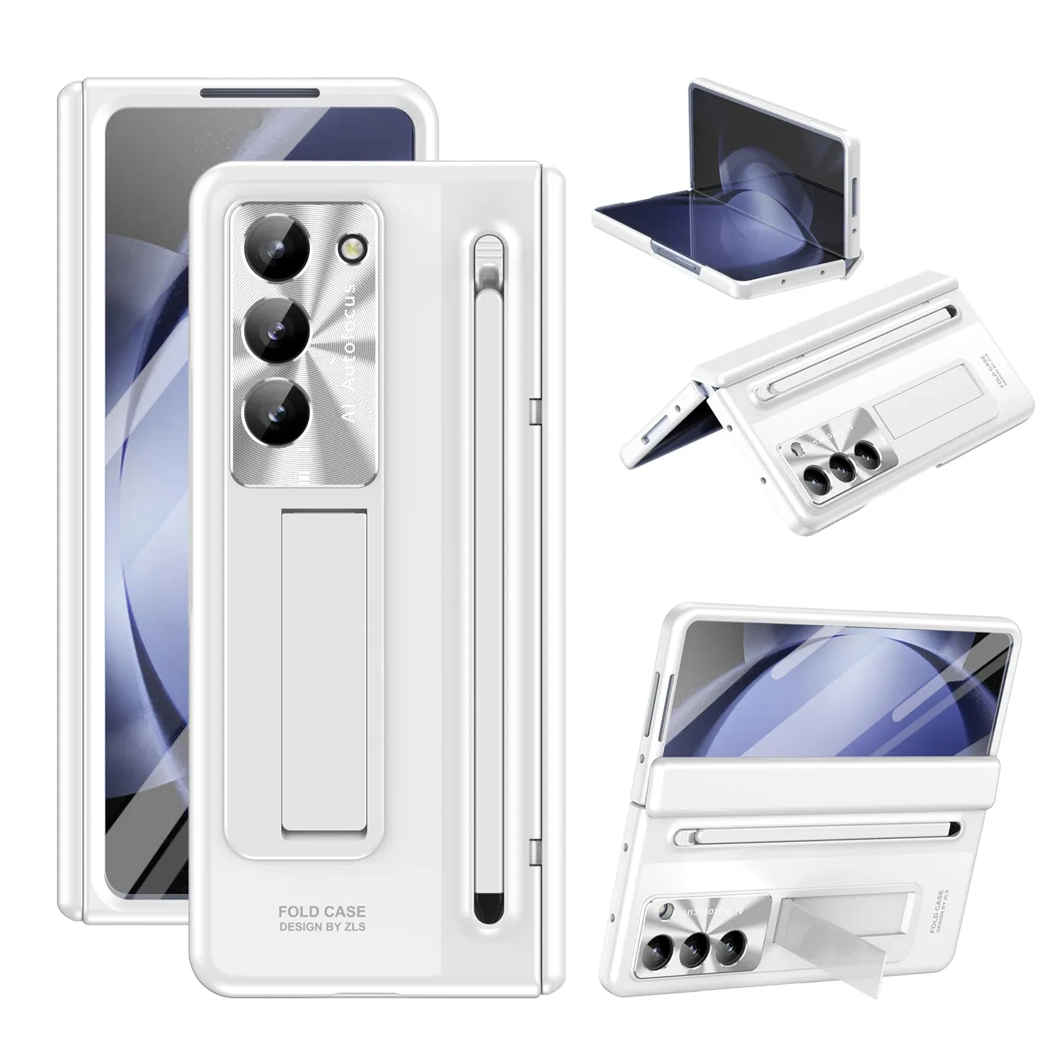 Color: Blue, Bundle: Case & Strap, Material: ABS - For Samsung Galaxy Z Fold 4 5 Case With S Pen Stand & Hinge Cover Screen Protector All-inclusive Anti-drop For Z Fold5 Fold4