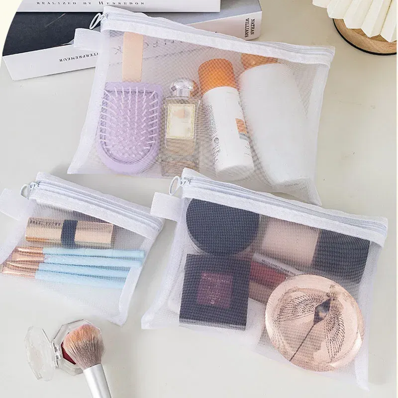 Color: Clear - Fashion Small Large Black Organizer Toiletry and Makeup Pouch Transparent Mesh Zipper Cosmetic Bag Women Necessary Organizer