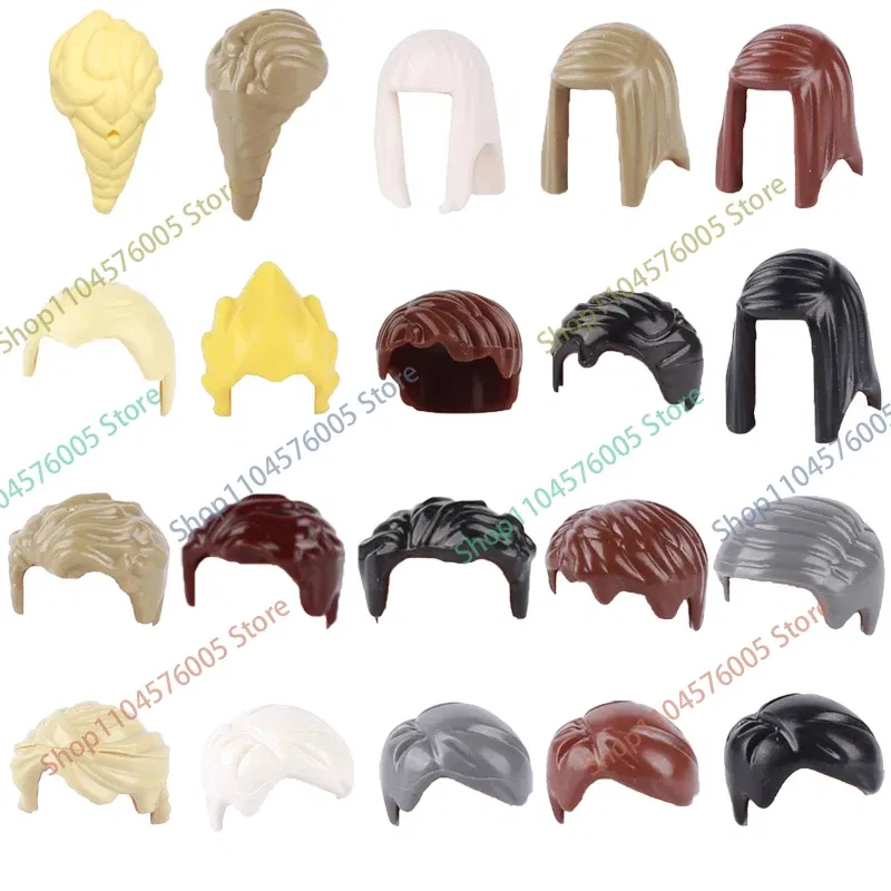 Color: Orange - MOC Brown Hair Building Blocks City Figures Body Creative Accessory Blond Gold White Parts DIY Hats Mini Bricks Assemble Toy S04