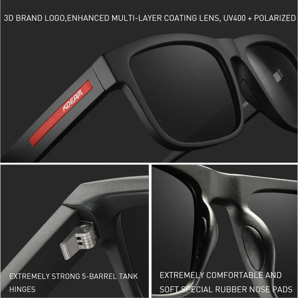 Lenses Color: black, Frame Color: black - 2024 KDEAM New Polarized Sunglasses For Men White Frame UV400 Protection Lens Black Driving Sun Glasses Fishing Eyewear