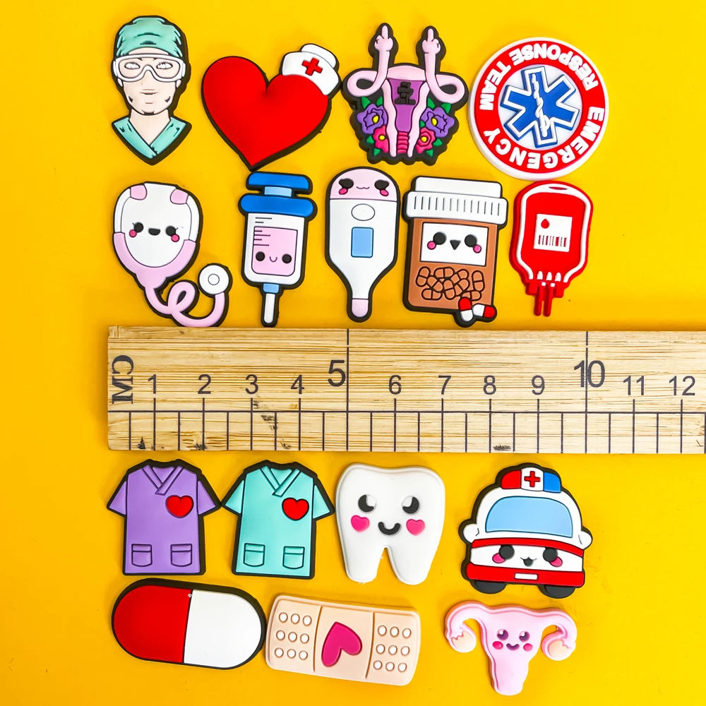 Color: Blue - 1pcs Medical Clog Accessories Stethoscope Syringe Gibit Shoe Charm Clog Pins Teeth Uterus Nurse Clips Jeans Girl Women Gift