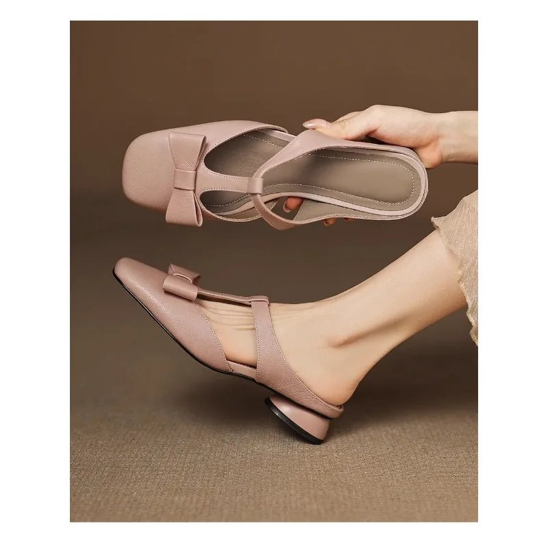 Color: Pink, Shoe Size: 40 - New Spring Summer Butterfly-Knot Patent Leather Pointed Toe Women Slippers Fashion Thin High Heels Mules Shoes Elegant Pumps