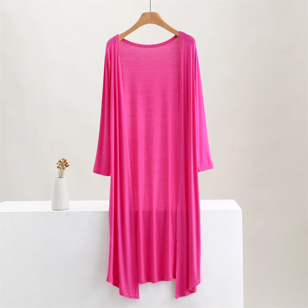 Color: WHITE, Size: One Size - Summer Autumn 12 Colors Women Modal Long Cardigan Female Cotton Sweater Cardigans Long Sleeve Women Casual Coat Ladies Outerwear