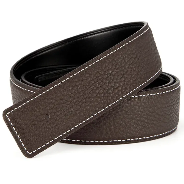 Color: MULTI, Belt Length: 115CM - 3.1cm No Buckle Belt Brand Belt Men High Quality Male Genuine Real Leather Strap forJeans Litchi grain Belt Cinturones Hombre