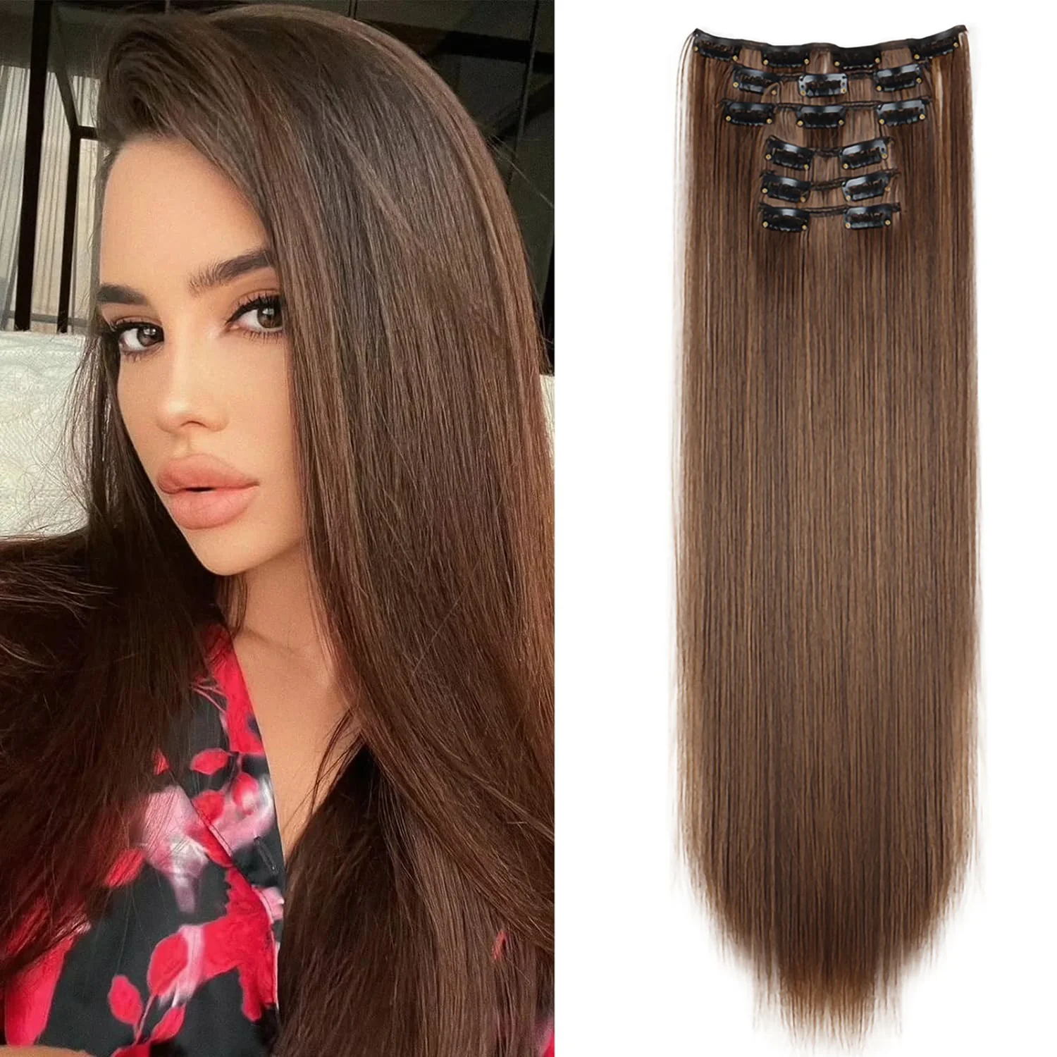 Color: P18/613, Stretched Length: 24inches - 24Inch 16 Clips in Hair Extensions Long Straight Hairstyle Synthetic Blonde Black Hairpieces Heat Resistant False Hair Daily Use