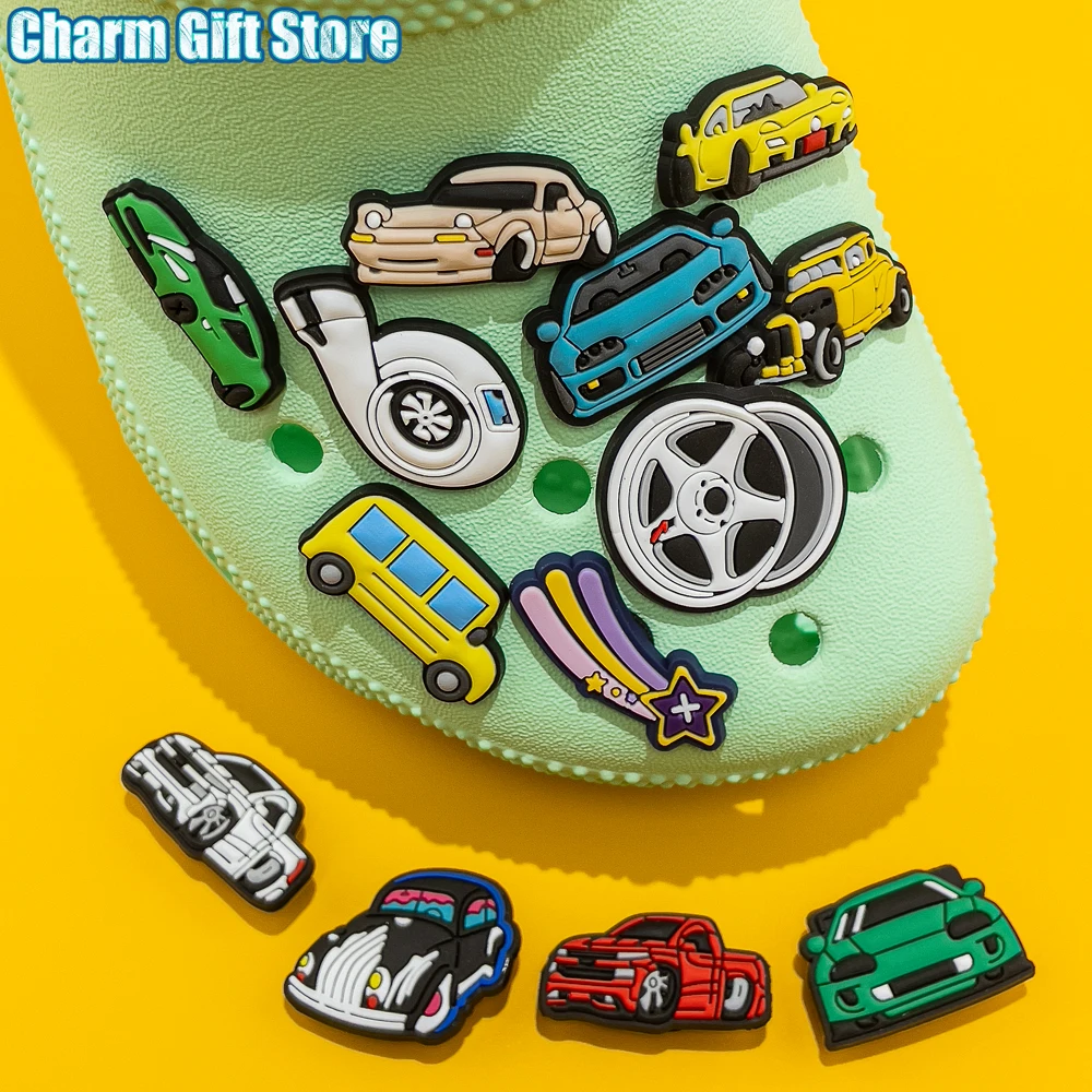 Color: Chocolate Color - 1pcs Clog Charms Cars Cool Roadster SUV PVC Clips Accessories Mini Classic Car Shoe Charms Turbine Clog Pin Kids Gift