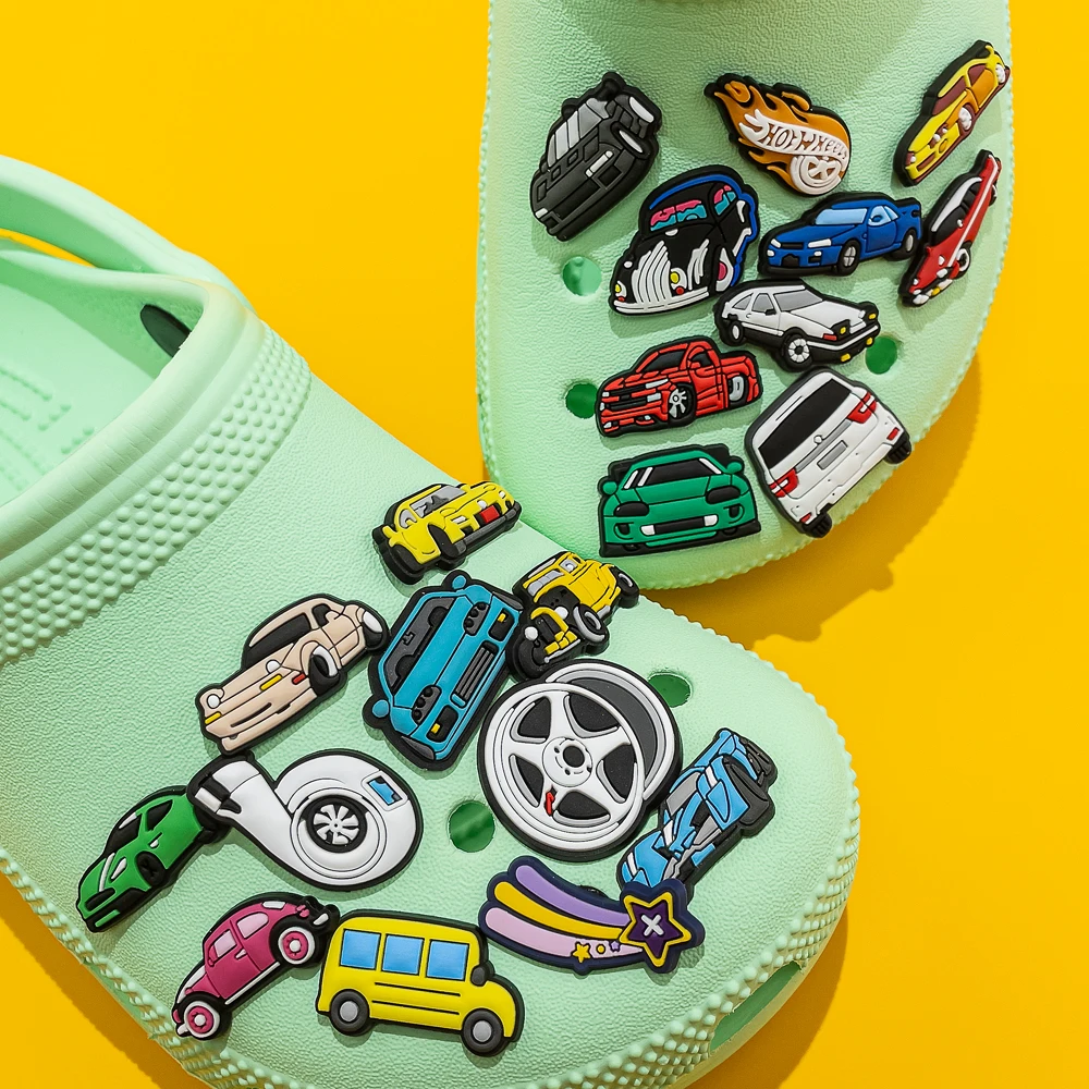 Color: Chocolate Color - 1pcs Clog Charms Cars Cool Roadster SUV PVC Clips Accessories Mini Classic Car Shoe Charms Turbine Clog Pin Kids Gift
