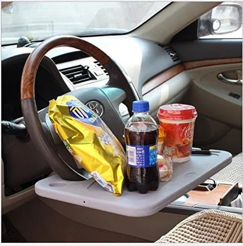 Color Name: WHITE - Steering Wheel Tray, Car Table Tray, Steering Wheel Desk for Laptop and Vehicle Seat Mount Notebook Laptop Eating Desk