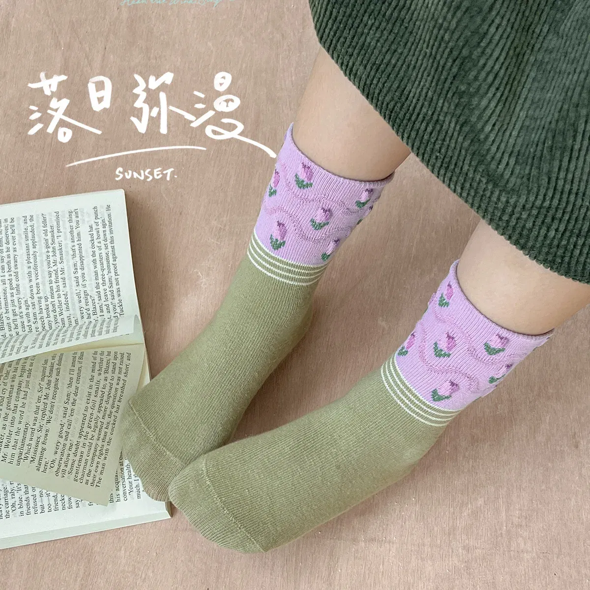 Color: WHITE, Size: 10-12T - 5 pairs/lot Children's Socks Autumn Socks Girls Sweet Purple Floral Pattern Mid Calf Socks Baby Infant Cotton Socks